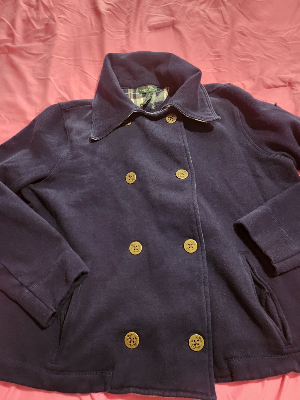 Lauren Ralph Lauren Navy Double-Breasted Peacoat with Contrast Buttons